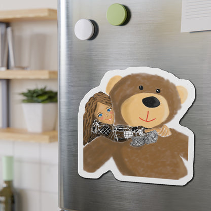 Cute Bear and Girl Die-Cut Magnet | Perfect Gift for Kids, Home Decor, Fridge Magnet, Nursery Decoration, Kids' Room