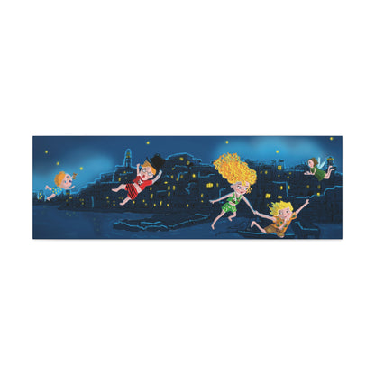 Whimsical Night Sky Canvas Art, Kids' Room Decor, Playful Wall Art, Dreamy Decor for Children, Magical Nighttime Scene
