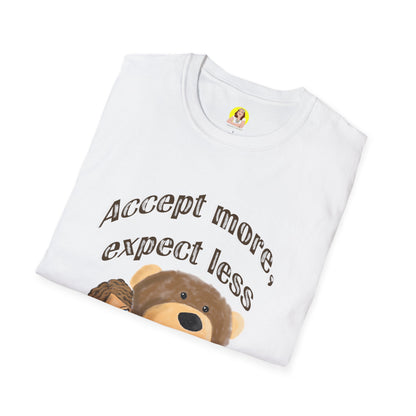 Cute Bear Graphic T-Shirt - Accept More, Expect Less - Funny Animal Tee, Gift for Friends, Cozy Casual Shirt, Birthday Gift, [...]