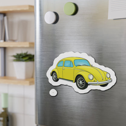 Yellow Beetle Car Die-Cut Magnet - Fun Auto Décor, Car Lover Gift, Fridge Magnet, Cute Home Accessories, Retro Style Décor