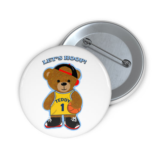 Custom Basketball Bear Pin Buttons, Fun Sports Accessories, Cute Gifts for Coaches, Players, Sports Fans, Let's Hoop!