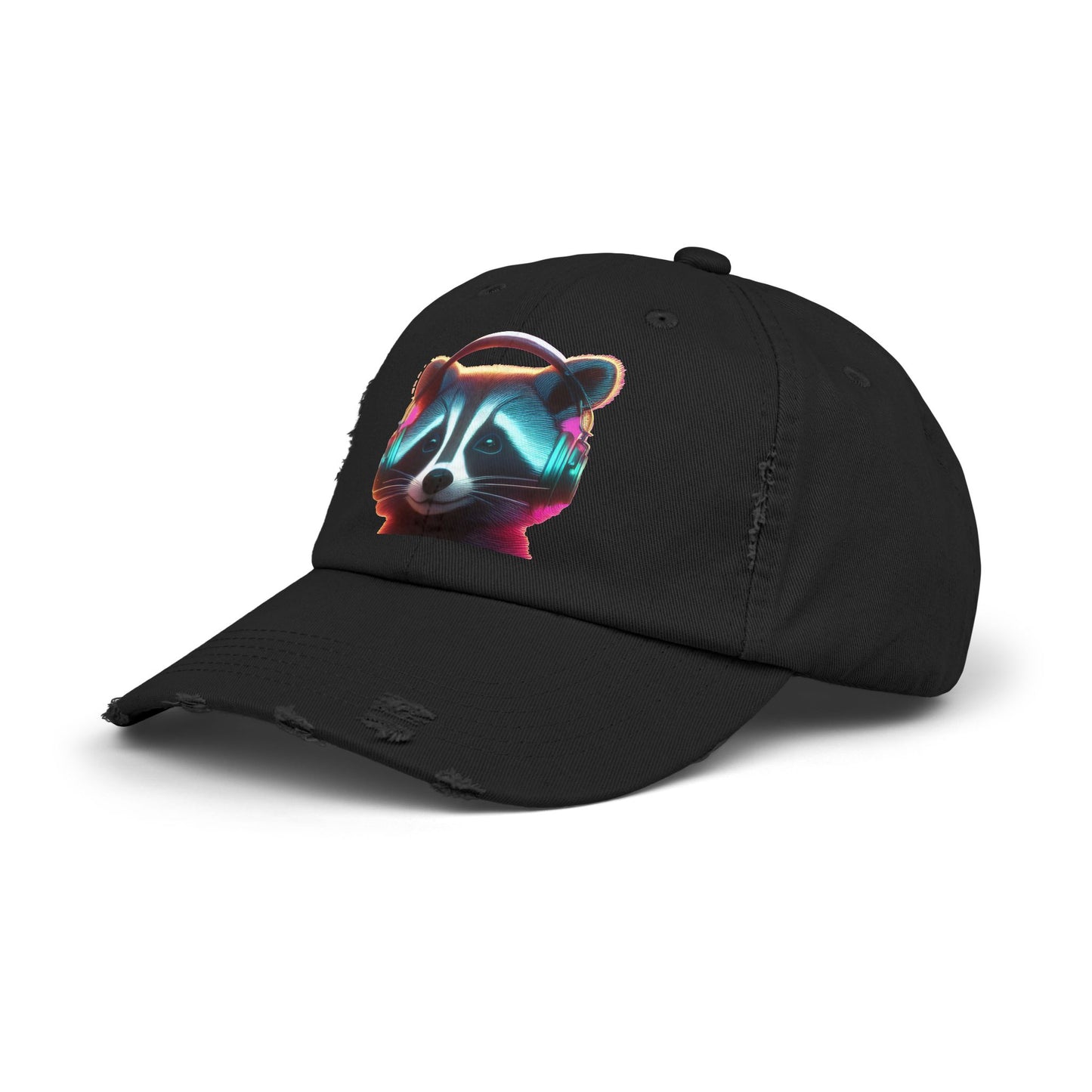 Cool Raccoon Distressed Cap | Trendy Unisex Snapback | Fun Outing Gear | Gift for Animal Lovers, Music Fans, Casual Wear