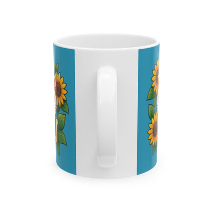 Sunflower Love Ceramic Mug - Floral Coffee Cup for Gift, Home Decor, Tea Drinkers, Mother's Day, Birthday, Plant Lovers