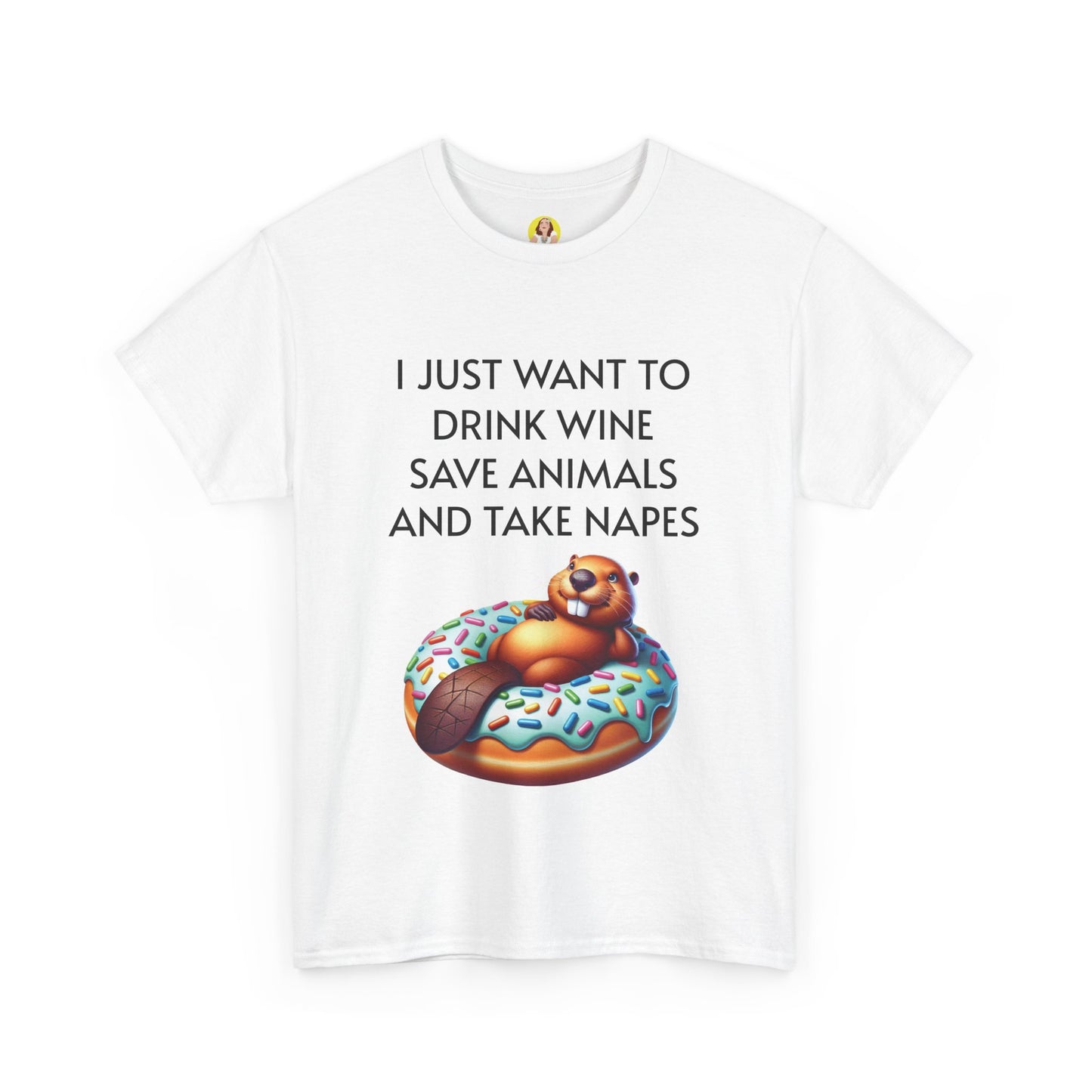 Funny Unisex Heavy Cotton Tee - 'I Just Want to Drink Wine, Save Animals, and Take Naps'