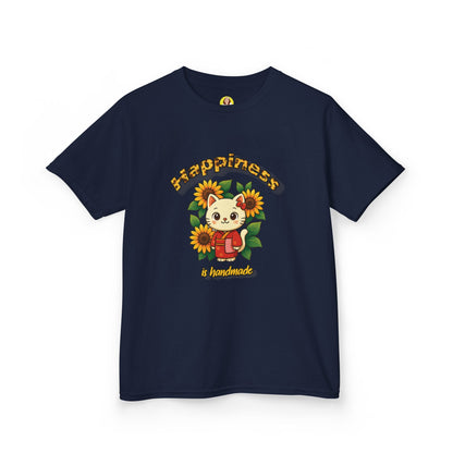 Adorable Cat & Sunflower Kids Tee - Cute Gift, Summer Style, Fun Playwear, Birthday Present, Animal Lover Apparel