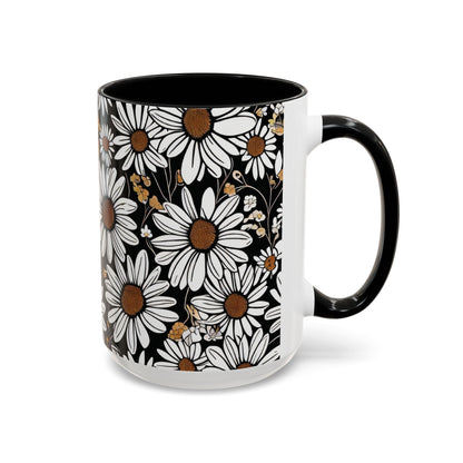 Floral Accent Coffee Mug, Daisy Design Mug for Home, Gift for Plant Lovers, Cute Coffee Cup, Spring Inspired Kitchenware
