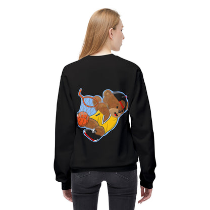 Cute Teddy Bear Basketball Crewneck Sweatshirt, Unisex Retro Fleece Top, Perfect Gift for Sports Lovers, Cozy Layering Piece, Fun Streetwear
