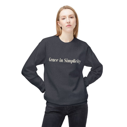 Cozy Quote Crewneck Sweatshirt - "Grace in Simplicity" - Unisex Gift, Casual Wear, Minimalist Style, Cozy Essential, Autumn Layering