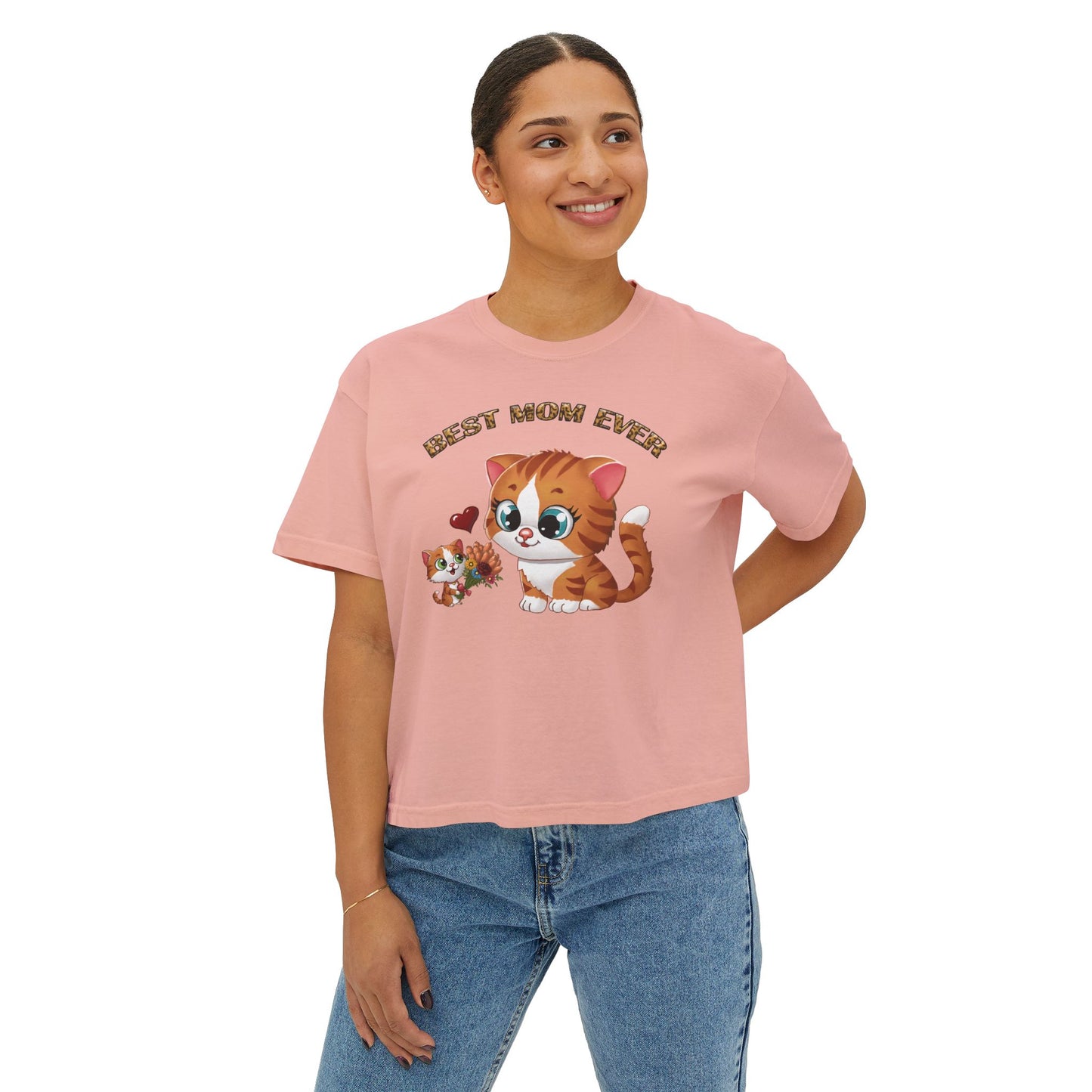 Women's Boxy Tee - Cute Cat Design, Perfect Gift for Mom