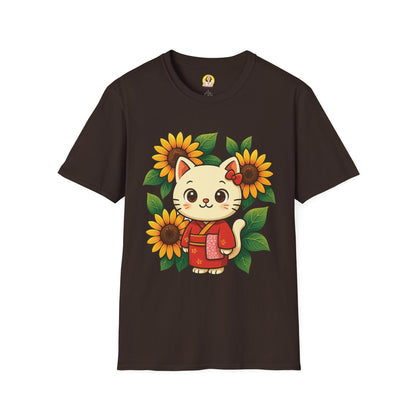 Cute Cat Floral T-Shirt | Softstyle Tee for Cat Lovers, Gifts for Her, Casual Wear, Birthday Present, Spring Fashion