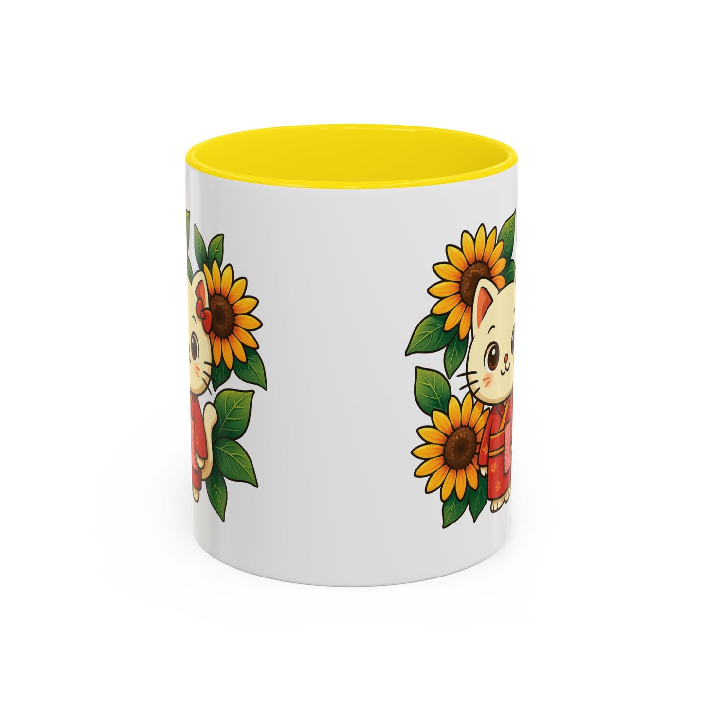 Cute Cat Floral Accent Coffee Mug - Kitty Lover Gift, Tea Cup, Home Decor, Anime Inspired, Coffee Lover Gift