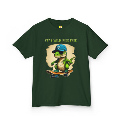 Kids Graphic Tee with Dinosaur Design, Stay Wild, Fun T-Shirt for Boys, Youth Apparel, Gift for Birthdays, Playdate Wear, Casual Style