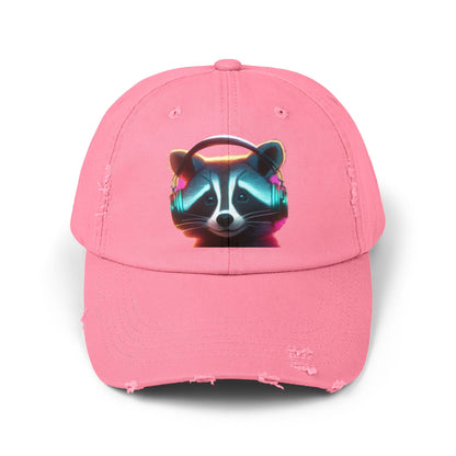 Cool Raccoon Distressed Cap | Trendy Unisex Snapback | Fun Outing Gear | Gift for Animal Lovers, Music Fans, Casual Wear