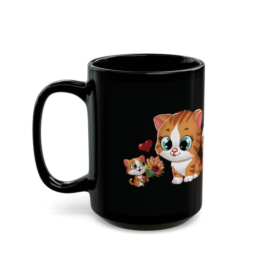 Black Mug With Cute cat design - Perfect Gift For Mom