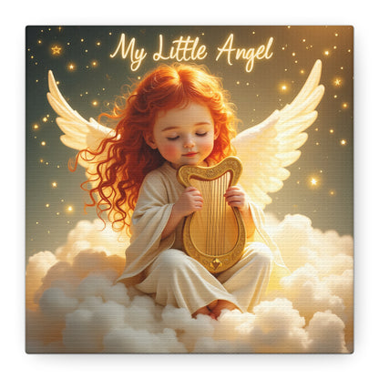 Angel Harp Canvas Art Print, Nursery Decor, Whimsical Home Accent, Gift for Baby Shower, Kids Room Wall Art, Ethereal Artwork
