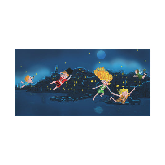 Whimsical Night Sky Canvas Art, Kids' Room Decor, Playful Wall Art, Dreamy Decor for Children, Magical Nighttime Scene
