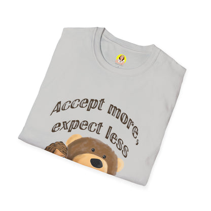Cute Bear Graphic T-Shirt - Accept More, Expect Less - Funny Animal Tee, Gift for Friends, Cozy Casual Shirt, Birthday Gift, [...]