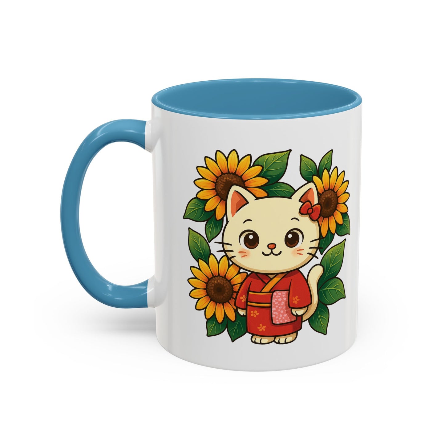 Cute Cat Floral Accent Coffee Mug - Kitty Lover Gift, Tea Cup, Home Decor, Anime Inspired, Coffee Lover Gift