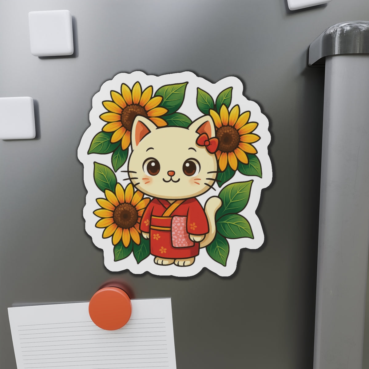 Cute Cat & Sunflower Die-Cut Magnets, Whimsical Kitchen Decor, Gift for Cat Lovers, Fridge Magnet, Spring Decor