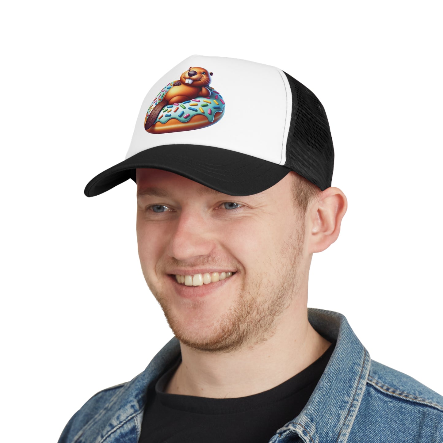 Mesh Cap - Beaver Laying on a Donut