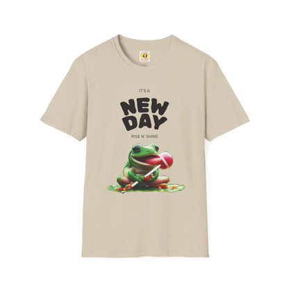 Unisex Frog Graphic T-Shirt - 'It's a New Day, Rise N' Shine'