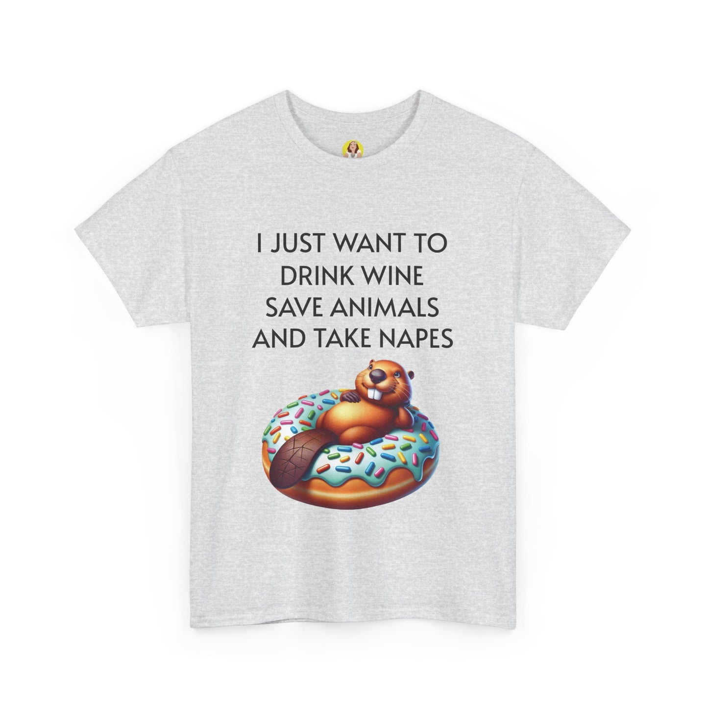 Funny Unisex Heavy Cotton Tee - 'I Just Want to Drink Wine, Save Animals, and Take Naps'