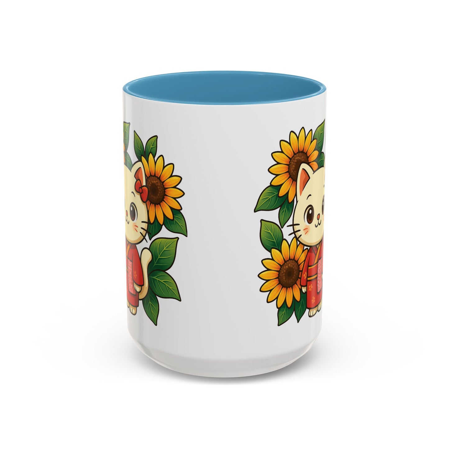 Cute Cat Floral Accent Coffee Mug - Kitty Lover Gift, Tea Cup, Home Decor, Anime Inspired, Coffee Lover Gift