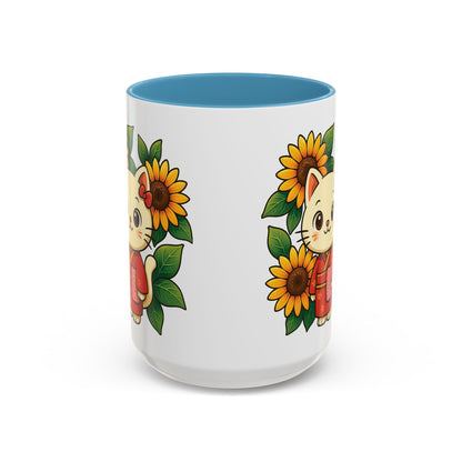 Cute Cat Floral Accent Coffee Mug - Kitty Lover Gift, Tea Cup, Home Decor, Anime Inspired, Coffee Lover Gift