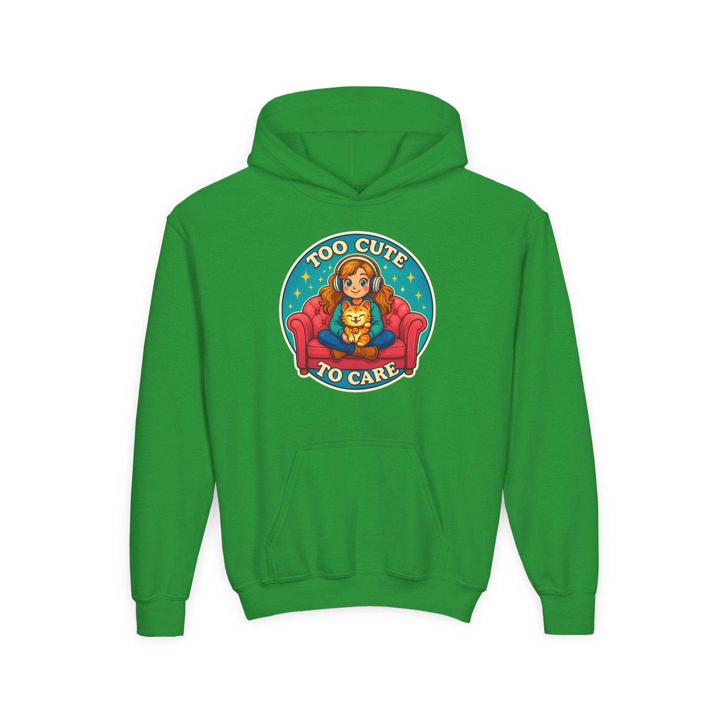 Youth Cute Pet Lover Hoodie, Cozy Animal Sweatshirt, Gifts for Kids, Birthday Present, Holiday Apparel, Too Cute to Care