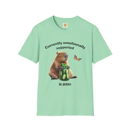 Cute Capybara with cucumber jar and Butterfly Unisex Softstyle T-Shirt