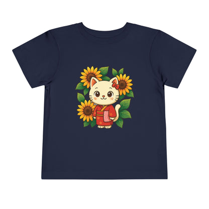 Cute Cat Graphic Toddler Tee, Kids Shirt, Summer Outfit, Gift for Toddlers, Floral Tee, Funny Baby Clothes
