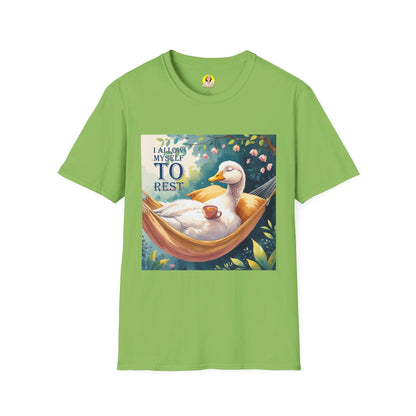 Relaxing Duck Unisex T-Shirt, Nature Lover Tee, Cozy Gift for Friends, Mother's Day Present, Unique Rest Quote Tee, Fall Apparel