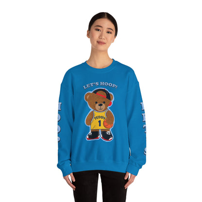 Basketball Teddy Bear Sweatshirt, Cute Athleisure, Kid's Fashion, Sports Gift, Cozy Unisex Crewneck