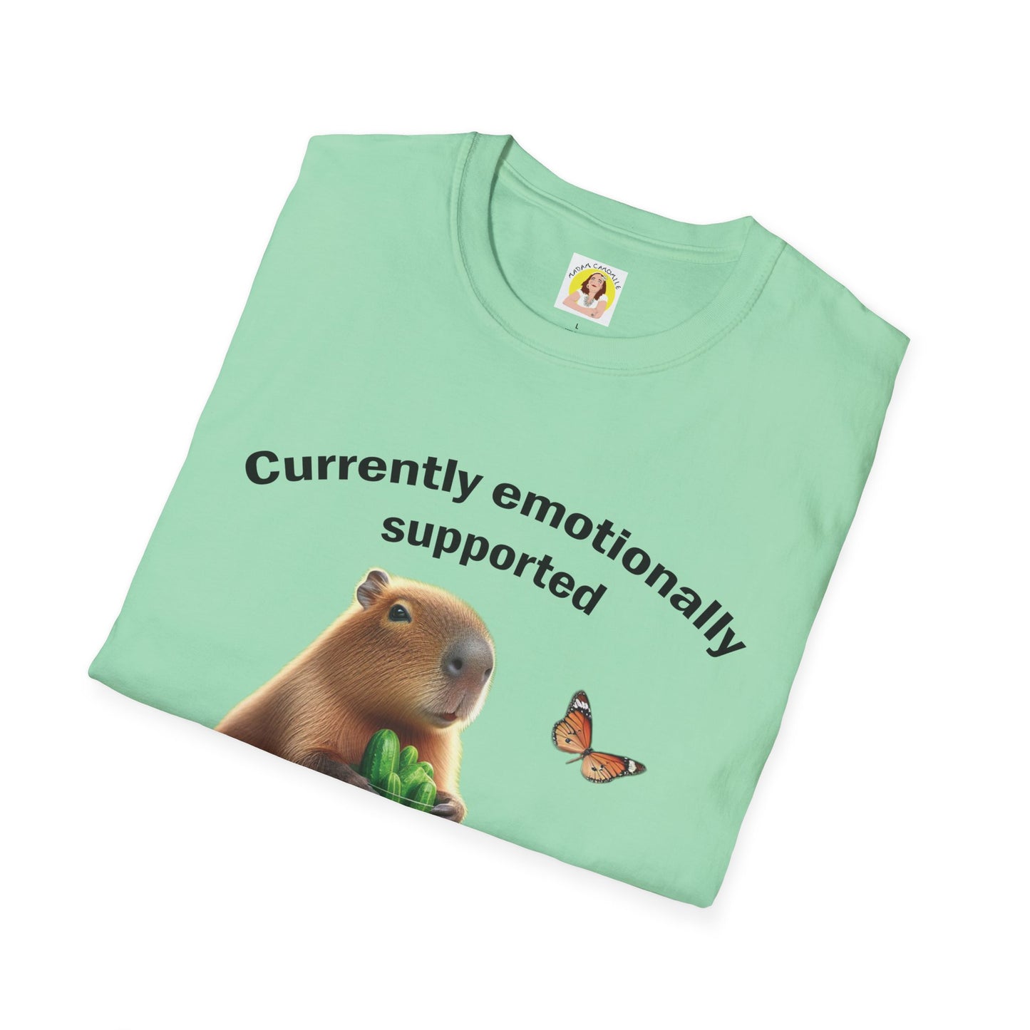 Cute Capybara with cucumber jar and Butterfly Unisex Softstyle T-Shirt