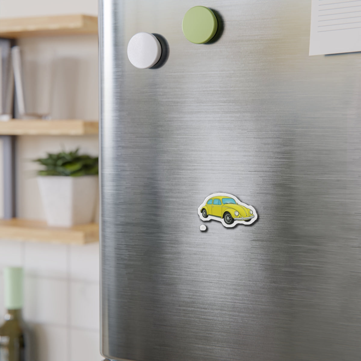 Yellow Beetle Car Die-Cut Magnet - Fun Auto Décor, Car Lover Gift, Fridge Magnet, Cute Home Accessories, Retro Style Décor