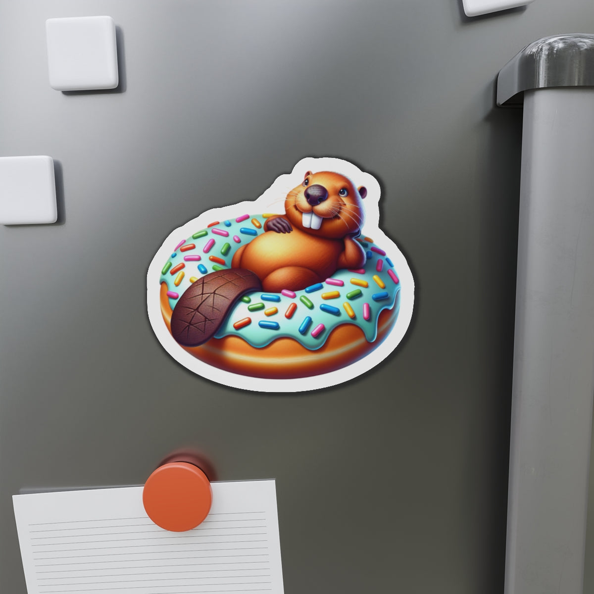 Charming Beaver Donut Die-Cut Magnet | Cute Kitchen Decor, Refrigerator Magnet, Gift for Animal Lovers, Fun Office Accessory