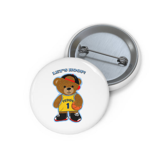 Custom Basketball Bear Pin Buttons, Fun Sports Accessories, Cute Gifts for Coaches, Players, Sports Fans, Let's Hoop!