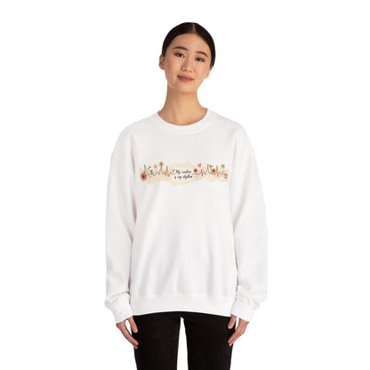 Floral Heartbeat Crewneck Sweatshirt - Cozy Gift for Music Lovers, Unisex Sweatshirt for Birthdays, Valentine's Day, Self-Care