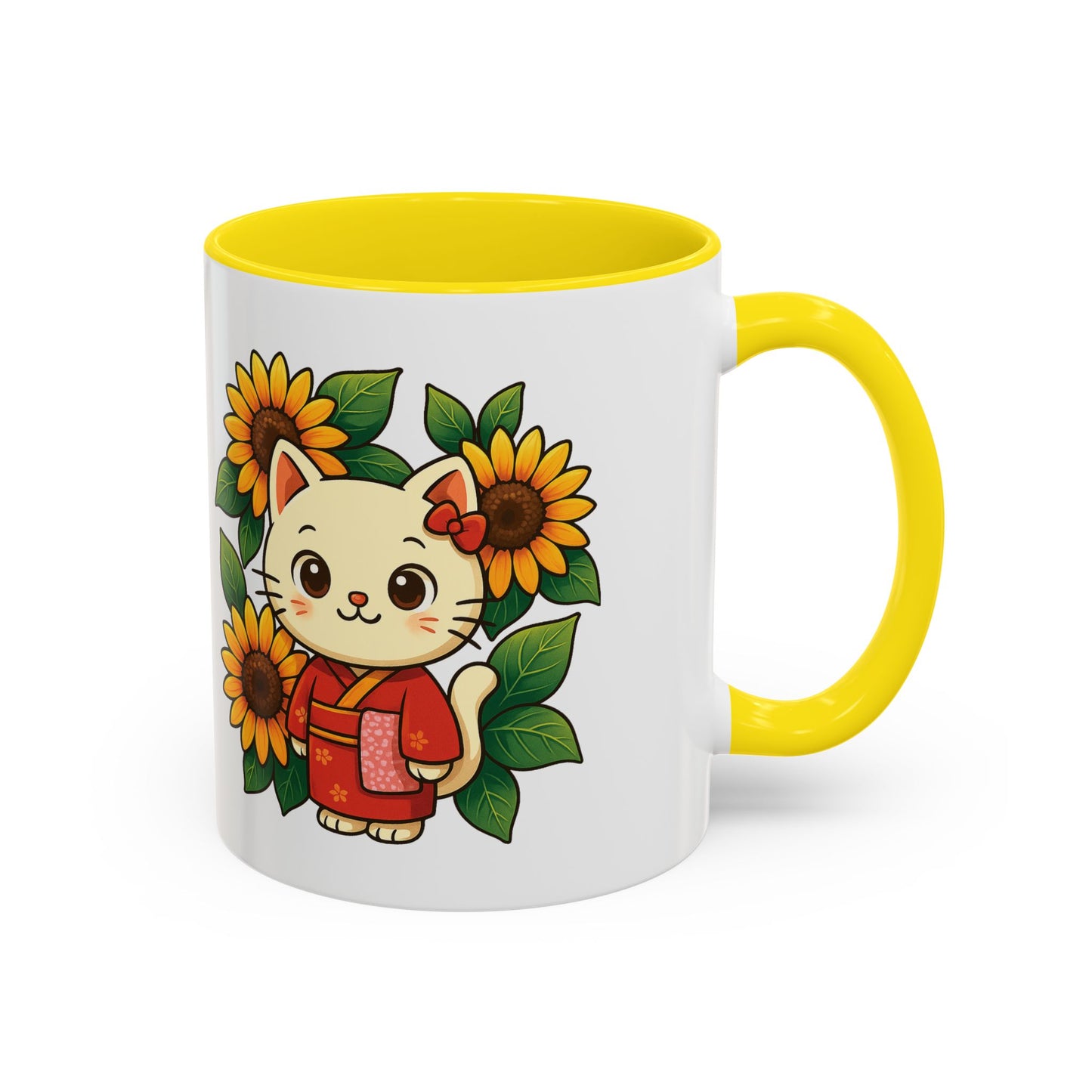 Cute Cat Floral Accent Coffee Mug - Kitty Lover Gift, Tea Cup, Home Decor, Anime Inspired, Coffee Lover Gift