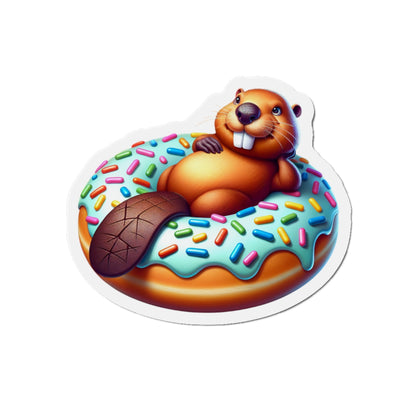 Charming Beaver Donut Die-Cut Magnet | Cute Kitchen Decor, Refrigerator Magnet, Gift for Animal Lovers, Fun Office Accessory