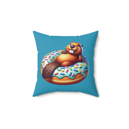 Fun Beaver Donut Pillow - Colorful Square Cushion for Kids' Rooms & Play Areas