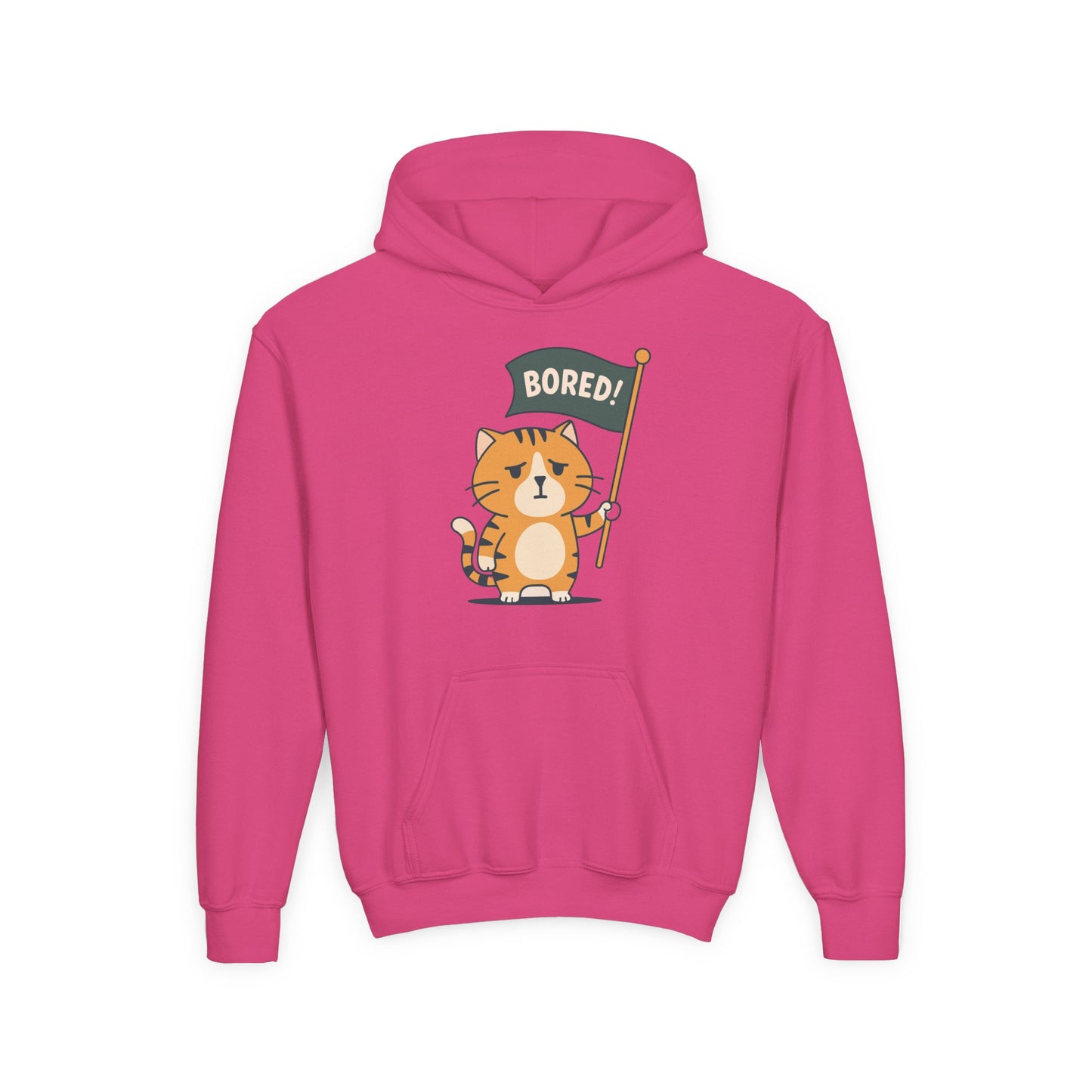 Funny Cat Bored Youth Hoodie, Cute Cat Sweatshirt, Kids Gift, Animal Lover Apparel, Fun Hoodie for Children, Everyday Wear