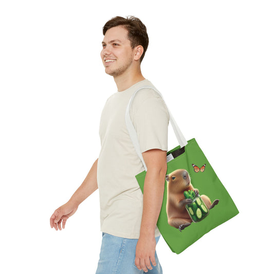 Tote Bag with Capibara and Cucumber Jar Design
