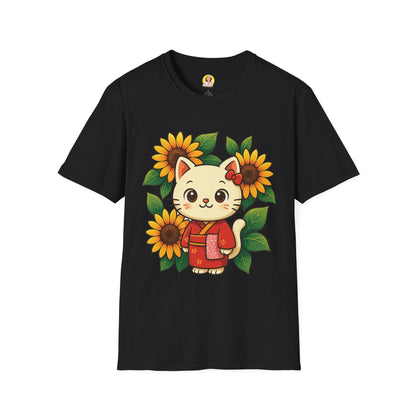 Cute Cat Floral T-Shirt | Softstyle Tee for Cat Lovers, Gifts for Her, Casual Wear, Birthday Present, Spring Fashion