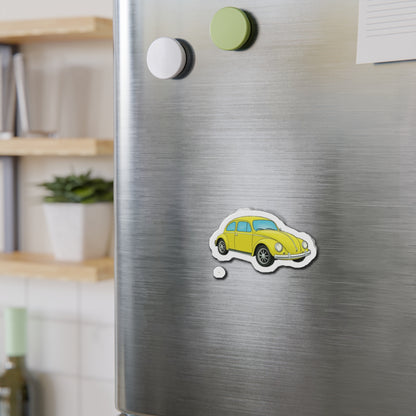 Yellow Beetle Car Die-Cut Magnet - Fun Auto Décor, Car Lover Gift, Fridge Magnet, Cute Home Accessories, Retro Style Décor