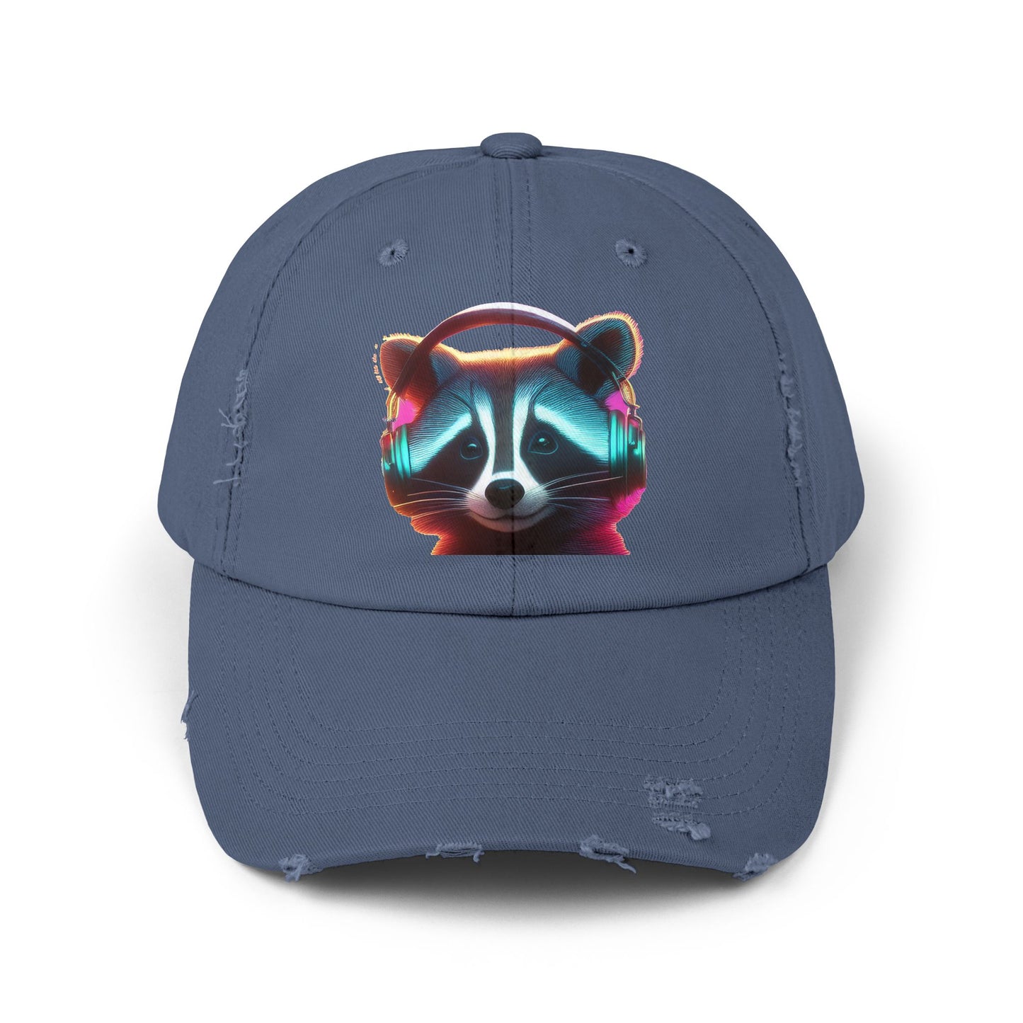 Cool Raccoon Distressed Cap | Trendy Unisex Snapback | Fun Outing Gear | Gift for Animal Lovers, Music Fans, Casual Wear