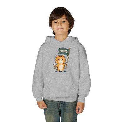 Funny Cat Bored Youth Hoodie, Cute Cat Sweatshirt, Kids Gift, Animal Lover Apparel, Fun Hoodie for Children, Everyday Wear