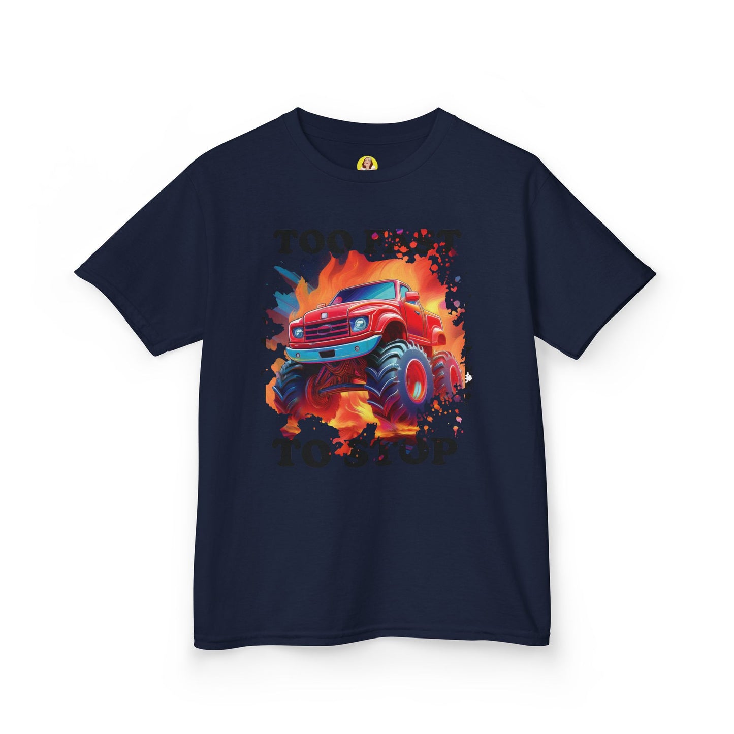Monster Truck Kids Tee - Perfect for Birthday Parties, Road Trip, Gifts, Playtime, Too Fast to Stop Theme