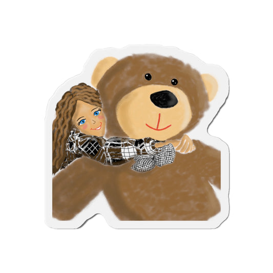 Cute Bear and Girl Die-Cut Magnet | Perfect Gift for Kids, Home Decor, Fridge Magnet, Nursery Decoration, Kids' Room