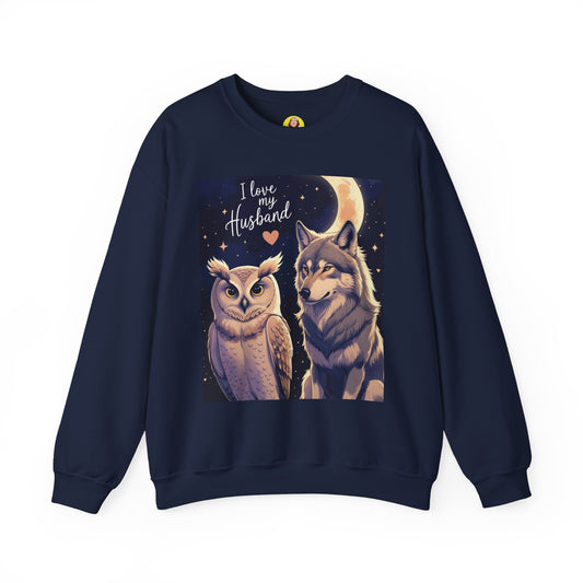 I Love My Husband Owl and Wolf Sweatshirt, Unisex Crewneck, Gift for Him, Cozy Sweatshirt, Animal Lovers, Anniversary Gift